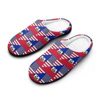US Haitians Flag Mens Slippers Memory Foam Winter Warm Sandals Slip On House Shoes Size 7-14