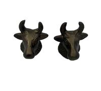 US HANDICRAFTS Antique Brass Cabinet Knobs Drawer Pulls for Kitchen Cabinets & Dressers - Bull Head Shape, 2 Pack