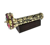 US HANDICRAFTS Handcrafted Etched Lacquered Brass Kaleidoscope | Floral Engraved with Dual Separate Turning Wheels | Vintage Decorative Gift (6.5"x1")