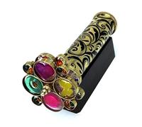 US HANDICRAFTS Handcrafted Etched Lacquered Brass Kaleidoscope | Floral Engraved with Dual Separate Turning Wheels | Vintage Decorative Gift (7”x1.25”)