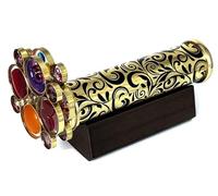 US HANDICRAFTS Handcrafted Etched Lacquered Brass Kaleidoscope | Floral Engraved with Dual Separate Turning Wheels | Vintage Decorative Gift (7”x1.5”)