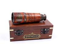 US HANDICRAFTS Handcrafted Telescope | with Box | Functional Vintage Replica Brass Nautical Antique Telescope | Brass Nautical Spyglass & Collectible Decor 15 Inches