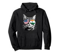 US Indian Cat Sunglasses Design India USA Flag Pullover Hoodie