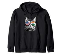 US Indian Cat Sunglasses Design India USA Flag Zip Hoodie