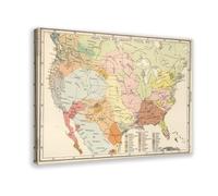 US Map of Native American Indian Tribes And Linguistic Stocks 1650 Poster Bedroom Canvas Decor Print Wall Art Office Room Aesthetic Decor Gift Frame 1