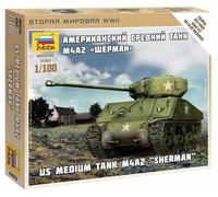 US Medium Tank M4A2 Sherman M-4 Plastic Kit 1:100 Model ZVEZDA