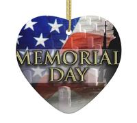 Us Military Soldiers Patriotic Memorial Day Christmas Ceramic Heart Ornament,Double-Sided Printed White Porcelain Hanging Decoration With Gold String For Xmas Tree,Home,Shop,Holiday Decor