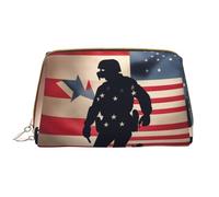 Us Military Soldiers Patriotic Memorial Day Leather Hand-Held Zipper Makeup Bag Pen Case Stationery Box Lipstick Pouch Toiletry Bag