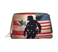 Us Military Soldiers Patriotic Memorial Day Leather Hand-Held Zipper Makeup Bag Storage Bag Portable Lipstick Pouch Toiletry Bag