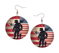 Us Military Soldiers Patriotic Memorial Day Leather Round Earrings Daily Accessories Working At Work Women'S Fashion