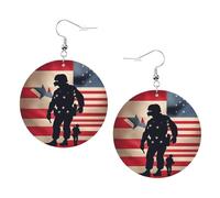 Us Military Soldiers Patriotic Memorial Day Leather Round Earrings Daily Accessories Working At Work Women'S Fashion