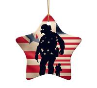 US Military Soldiers Patriotic Memorial Day Print Christmas Tree Ceramic Star Heart Shaped Ornaments Hanging Xmas Pendants Gifts Decor
