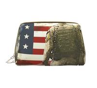 US Military Soldiers Patriotic Memorial Day Printed Makeup Bag for Women Portable Leather Make up Bag Travel Zipper Cosmetic Bags Organizer