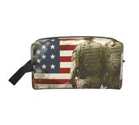 US Military Soldiers Patriotic Memorial Day Printed Makeup Bag Large Travel Cosmetic Bags Waterproof Cosmetic Case Toiletry Bag Organizer for Women Mom Girls