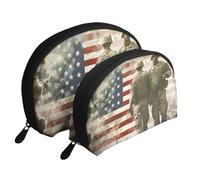 US Military Soldiers Patriotic Memorial Day Printed Makeup Bags 2-Piece Portable Shell Travel Toiletry Bag Cosmetic Organizer Bag for Women