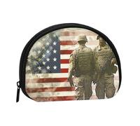 US Military Soldiers Patriotic Memorial Day Printed Mini Shell-Shaped Coin Purse Zipper Pouch Change Holder Wallet For Men Women