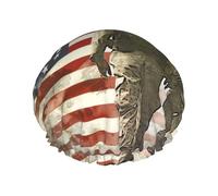 Us Military Soldiers Patriotic Memorial Day Printed Shower Cap Reusable Bath Cap Women Waterproof Double Layer Bath Hair Caps, Keeps Hair Dry, Fits All Head