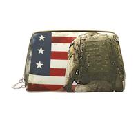 US Military Soldiers Patriotic Memorial Day Printed Small Makeup Bag Portable Leather Make up Bag Travel Zipper Cosmetic Bags Organizer for Women
