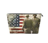 US Military Soldiers Patriotic Memorial Day Printed Travel Cosmetic Bags with Silver Zipper Makeup Organizer Cosmetic Case Toiletry Bag for Women Mom Girls