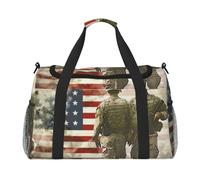US Military Soldiers Patriotic Memorial Day Printed Travel Duffel Bag, Large Capacity Carry On Hand Luggage Weekend Bag for Women Men Gym Weekend