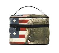US Military Soldiers Patriotic Memorial Day Printed Travel Makeup Bag Spacious Portable Cosmetic Organiser with Handle, Large Capacity Toiletry Bag, Gift for Women Girls