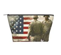 US Military Soldiers Patriotic Memorial Day Printed Travel Makeup Bag Trapeze Cosmetic Bag Makeup Case Toiletry Bag Organiser for Women