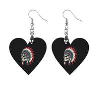 US Native Chief Skull Women Heart Earring Dainty Drop Earring | Wooden Dangle Jewelry,Lightweight Earrings,Stylish Party Accessory