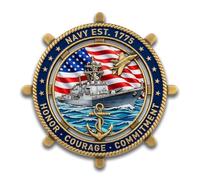 US Navy Challenge Coin Sailor’s Creed Engraved Zinc Alloy Coin Honor Courage Commitment Patriotic Navy Gift for Men, Active Duty Sailors, Veterans, Boot Camp Graduation Ship Wheel Design with Flag Jet