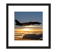 US Navy F14D Tomcat Fighter Jet Silhouette 8X8 Inch Square Wooden Framed Wall Art Print Picture with Mount Artery8 Black One Size
