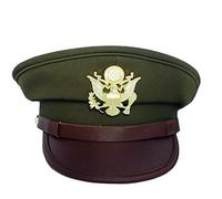 US Officer Cap With Badge Replica - World War II WW2 US Army Canopies Headwear, Green, 7.5