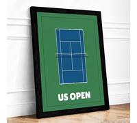 US Open Court Geometric Framed Wall Art Print A4 (29.7×21cm) Black, Wall Decor for Living Room, Bedroom, Office & Home, Ready to Hang, Art Gift