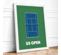 US Open Court Geometric Framed Wall Art Print A4 (29.7×21cm) White, Wall Decor for Living Room, Bedroom, Office & Home, Ready to Hang, Art Gift