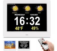 (US Plug) 8 Inch WIFI Weather Station Smart Digital Alarm Clock with Medication Reminder Auto Dimming Large Number Display For Memory Loss Elderly Seniors