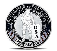 US Police Officer Armor of God Challenge Coin - Pray Always Inspirational Gift for Military Personnel (Silvery)