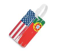US & Portugal Flag Printed Luggage Tag with ID Name Card Funny Suitcase Labels Baggage Bag Tags
