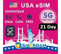US Prepaid eSIM Card (T-Mobile Network) | Unlimited Internet 5G/4G in USA (Hawaii Included) + 5GB in Canada and Mexico | Unlimited Calls and SMS between USA, CA and MX | 21 Days Rechargeable