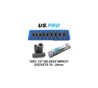 US PRO Tools 10pc 1/2'' DR 6pt Deep Impact Sockets Metric 10-24mm New 3376