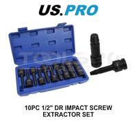 US PRO 10pc 1/2" DR Impact Screw Stud Bolt Extractor Set LH Spiral Socket Set 7567