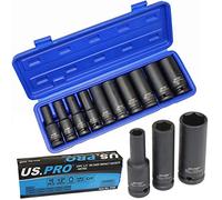US PRO Tools 10pc 1/2" Dr 6 Point Deep Impact Sockets Metric 10 - 24mm 3725