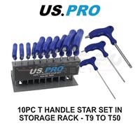 US PRO 10pc T-Handle Torx Key Set | Long Star Wrenches T9 - T50 + Storage Rack 4628