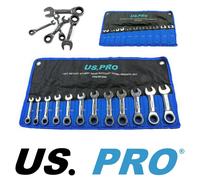 US PRO 12 Piece Metric Stubby Gear Ratchet Combination Spanner Set 8 - 19mm 2045