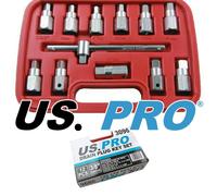 US PRO 12pc Drain Plug Key Socket Set Axle Oil Sump Spanner 3/8" Drive 3096