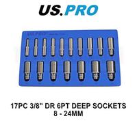 Us Pro 17Pc 3/8 Dr Metric Deep Socket Set 6 Point 8 - 24mm 3258