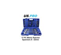US PRO 17PC 8 - 32mm Metric Gear Ratchet Combination Spanner Set
