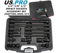 US PRO Tools 18pc Impact Accessory Set 1/4" 3/8" 1/2" Drives UJ Step Up/Down 3685