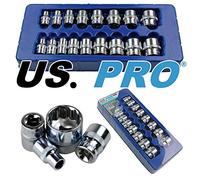 US PRO 3248 17pc 3/8 Dr Shallow Sockets 12 Point 8-24mm, Blue