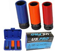 US Pro 3PC 1/2''Dr Deep Impact Sockets for Alloy Wheels 17 19 21mm Thin Wall
