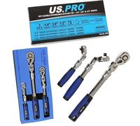 US PRO Tools 3pc Flexible Extendable Ratchet Set 1/4", 3/8" & 1/2" Drives 4206