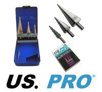 US PRO 3pc HSS STEP DRILL BIT TOOL SET 4mm to 32mm Cone Cutters Hole Saw