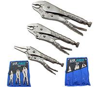 US PRO Tools 3pc Locking Pliers Set With Ribbed Handles 6", 7", 10" Mole Grips 2055
